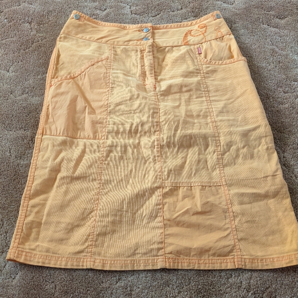 Y2K Orange Linen Cotton Blend Skirt With Pink Embroidery Oilily Size 38